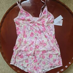 Jessica Simpson Lace Sheer Floral Lingerie Pajama Set Women's Small NEW